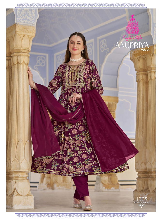 Anupriya Vol 1 By Kajal Style Printed Rayon Anarkali Kurti With Bottom Dupatta Wholesale Online